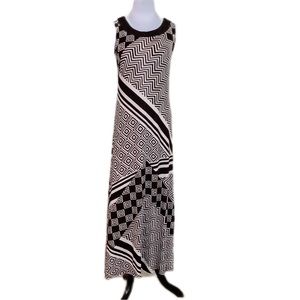Chico’s Travelers Brown/White Geometric Print Sleeveless Maxi Dress